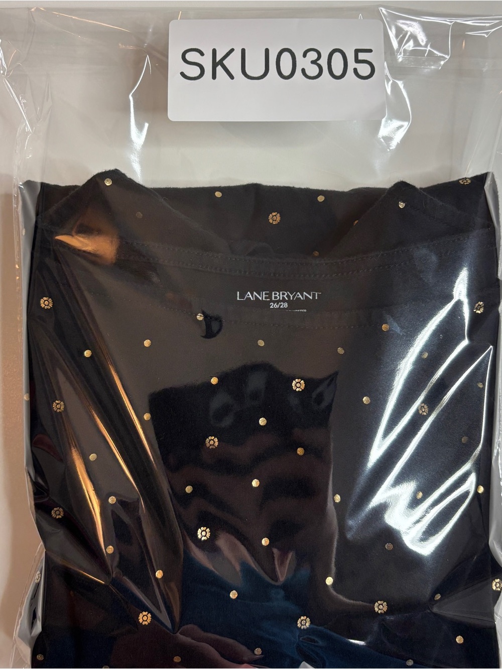 Lane Bryant 26/28 Black Metallic Gold Polka Dot Tie Sleeve Top Plus Size - Picture 8 of 8